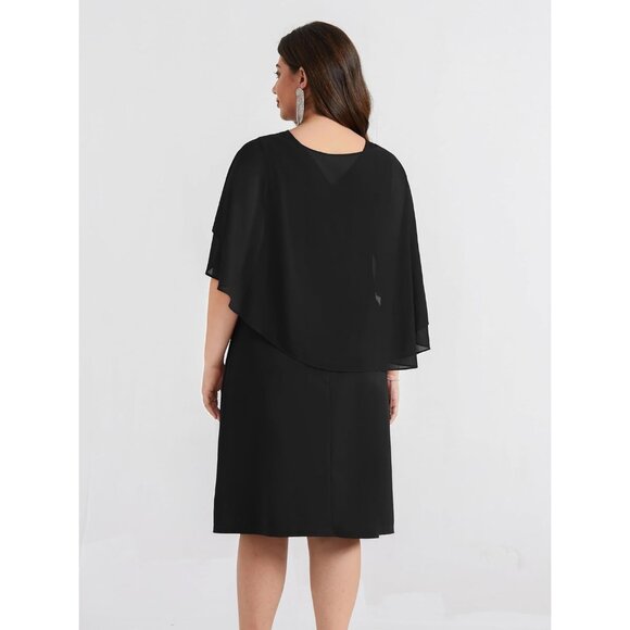 Plus Size Women's Chiffon Cape Cocktail Dress A-Line Ruffles for Formal Events - Picture 4 of 5